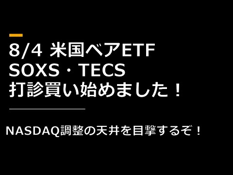 【ASITS投資塾】8/4～米国ベアETF｜SOXS・TECS｜打診買い始めました！