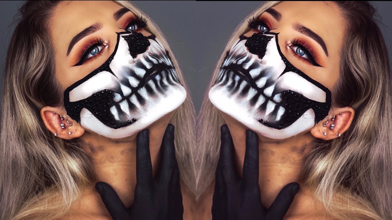 HALLOWEEN HALF SKULL MAKEUP TUTORIAL