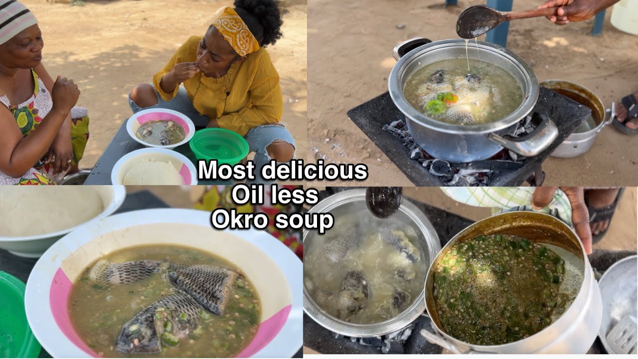 Cooking most Delicious OIL LESS Okro Soup in Ghana West Africa || Volta Region