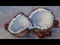 Как нарисовать натюрморт с кокосом и вишней/How to paint a still life with coconut and cherries