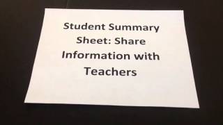 Special Education - Student Summary Sheet  Share Information with Teachers