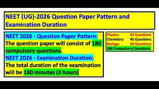 NEET UG 2026 Clarification on Question Paper Pattern &amp; Examination Duration by NTA #neet2026