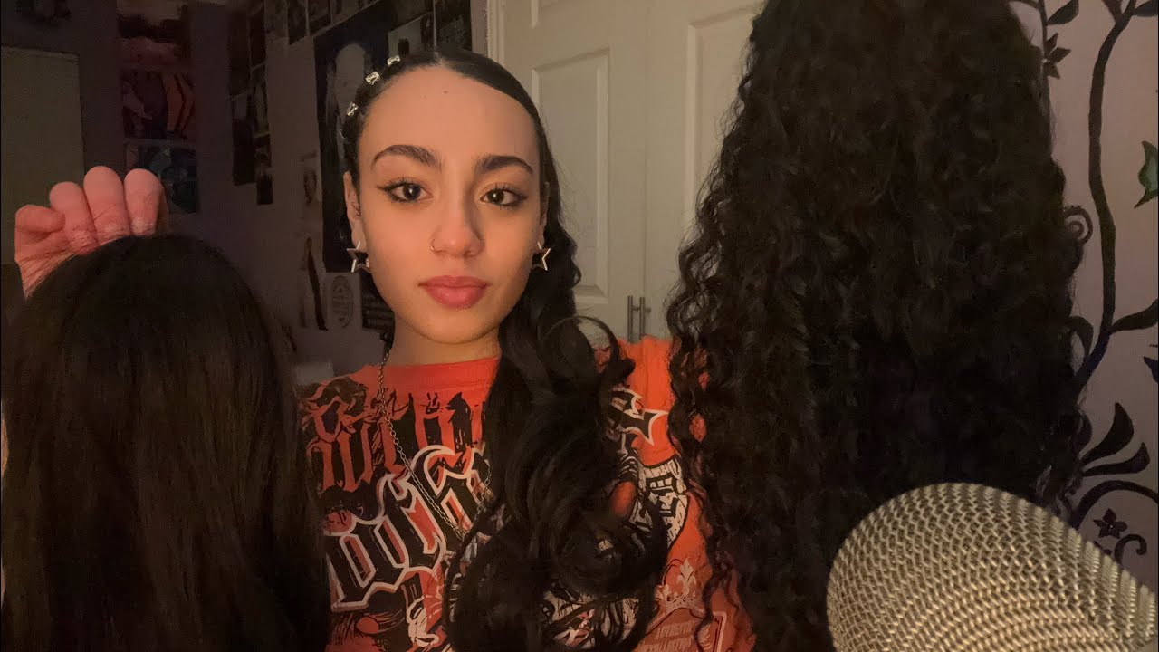 ASMR| All of my ponytail extensions 🧡(hair play + brushing) 