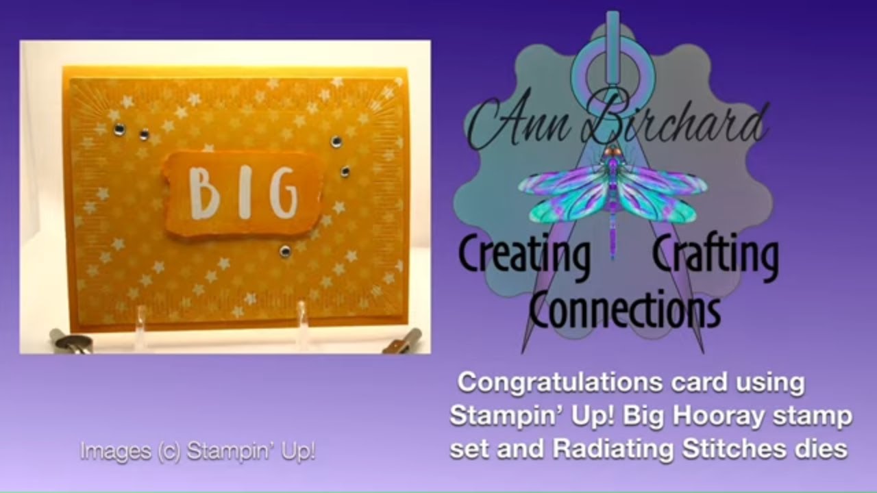 Congratulations card using Stampin' Up! Big Hooray stamp set and Radiating Stitches dies