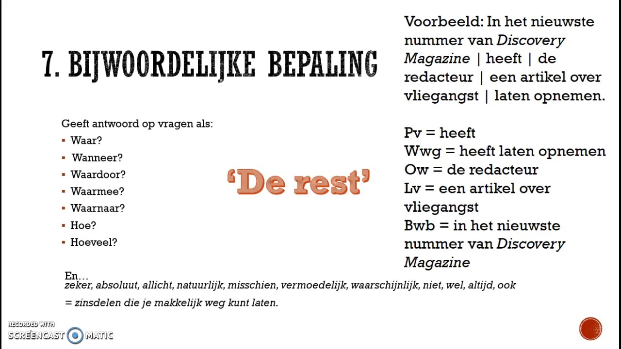Bijwoordelijke bepaling (+vzv) - YouTube