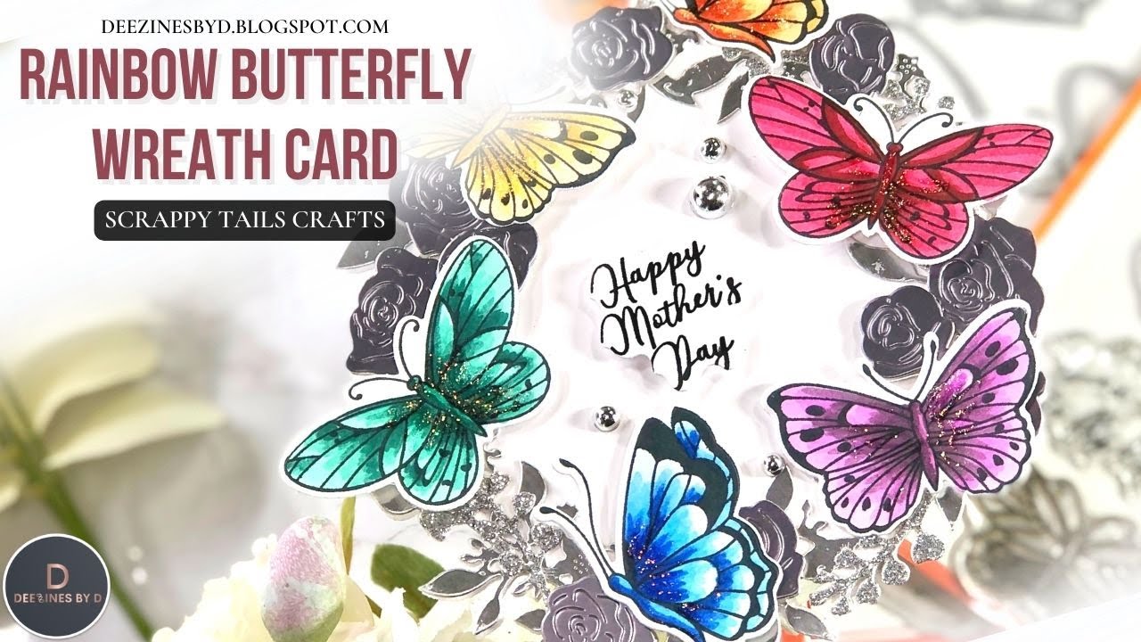 Rainbow Butterfly Wreath Card | Scrappy Tails Crafts - YouTube