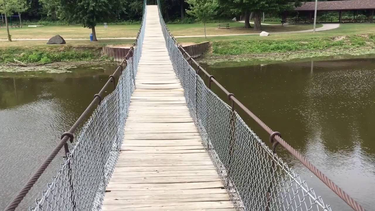 A quick walk across Michigan's scariest bridge, the Croswell Swinging