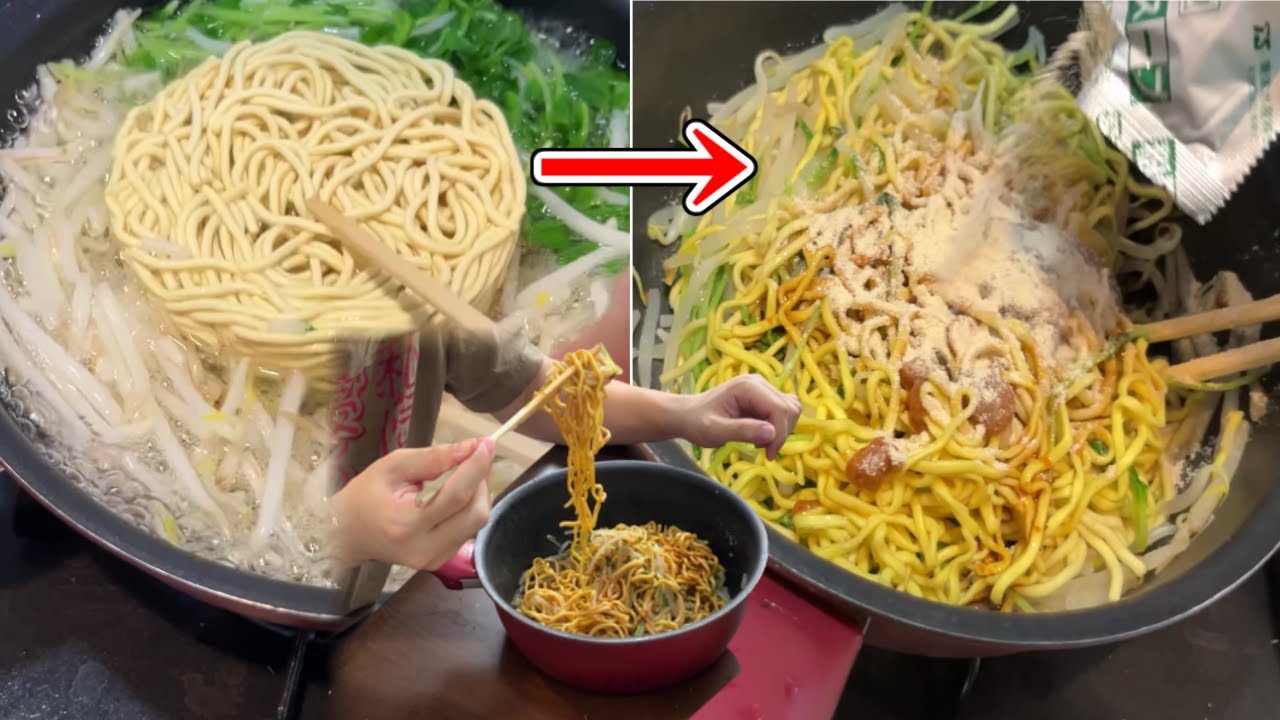 冷蔵庫のあまり物全部ゆでて粉かけるだけの最強まぜそばを作ってみた