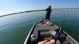 Lake Whitney Texas Chasing Topwater Striper and Sand Bass