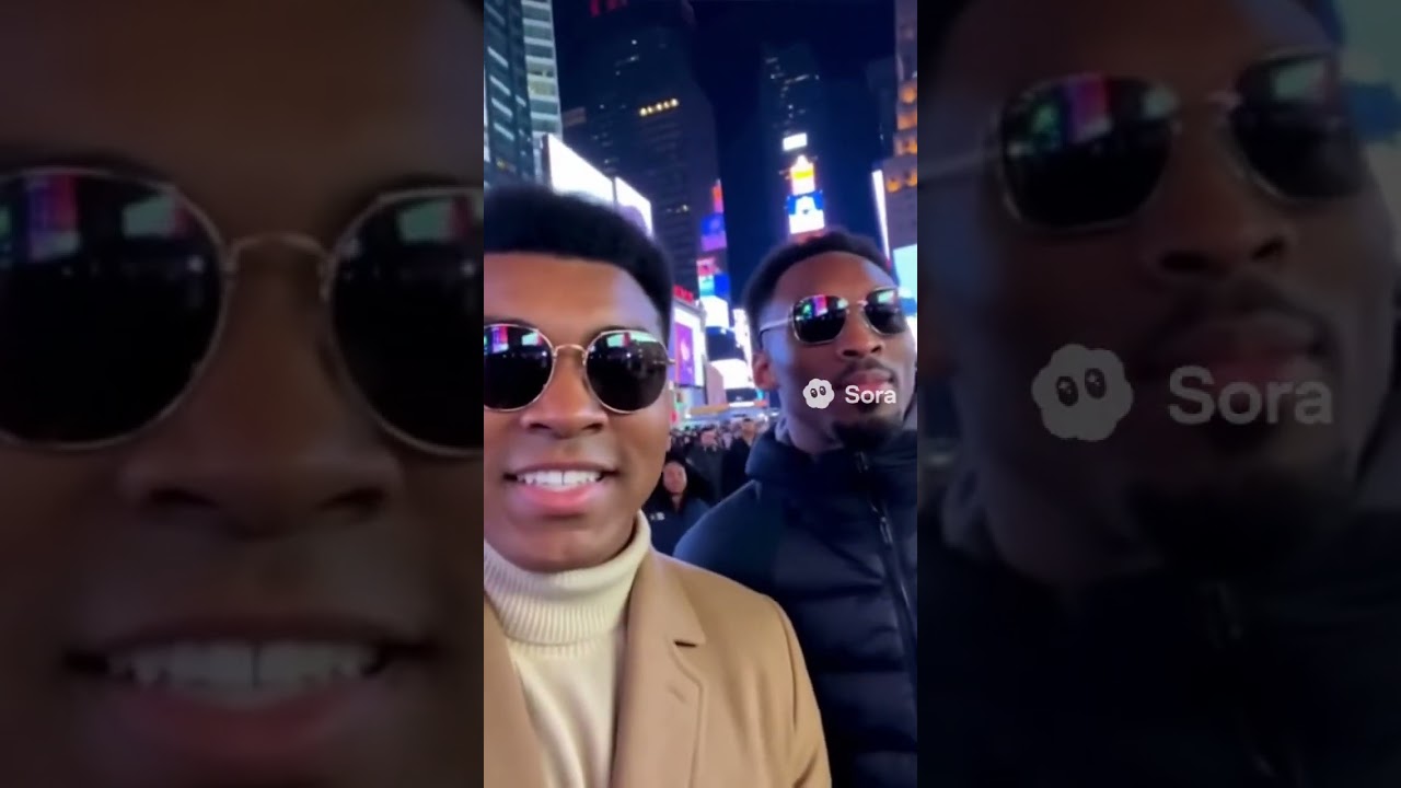 🥊 Сора ИИ: Молодые Али и Коби шагают по Нью-Йорку, как короли 👑🔥