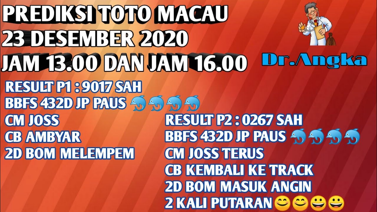 Prediksi Toto Macau 23 Desember 2020 Ttm Jam 13 00 Dan Jam 16 00 Youtube
