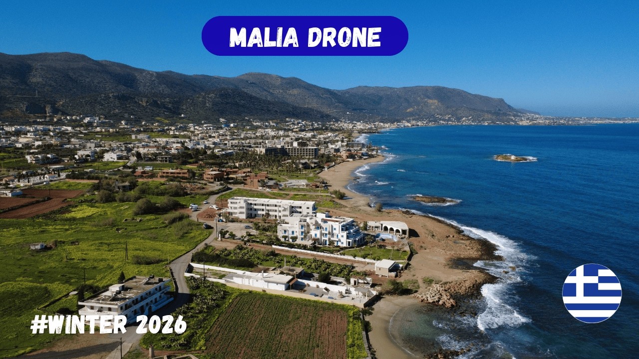 Malia, Crete in Winter – Peaceful Coastal Beauty from Above | Drone video malia winter