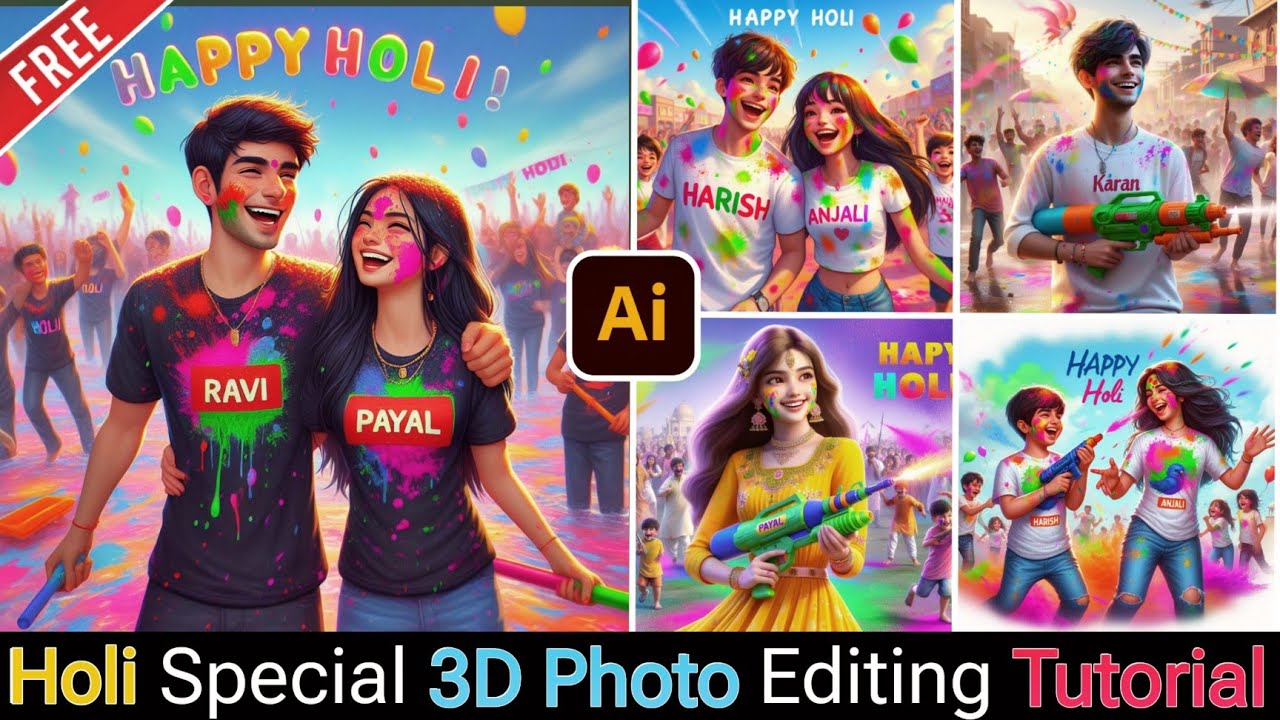 Happy Holi 3D Photo editing tutorial || Bing image creator tutorial 