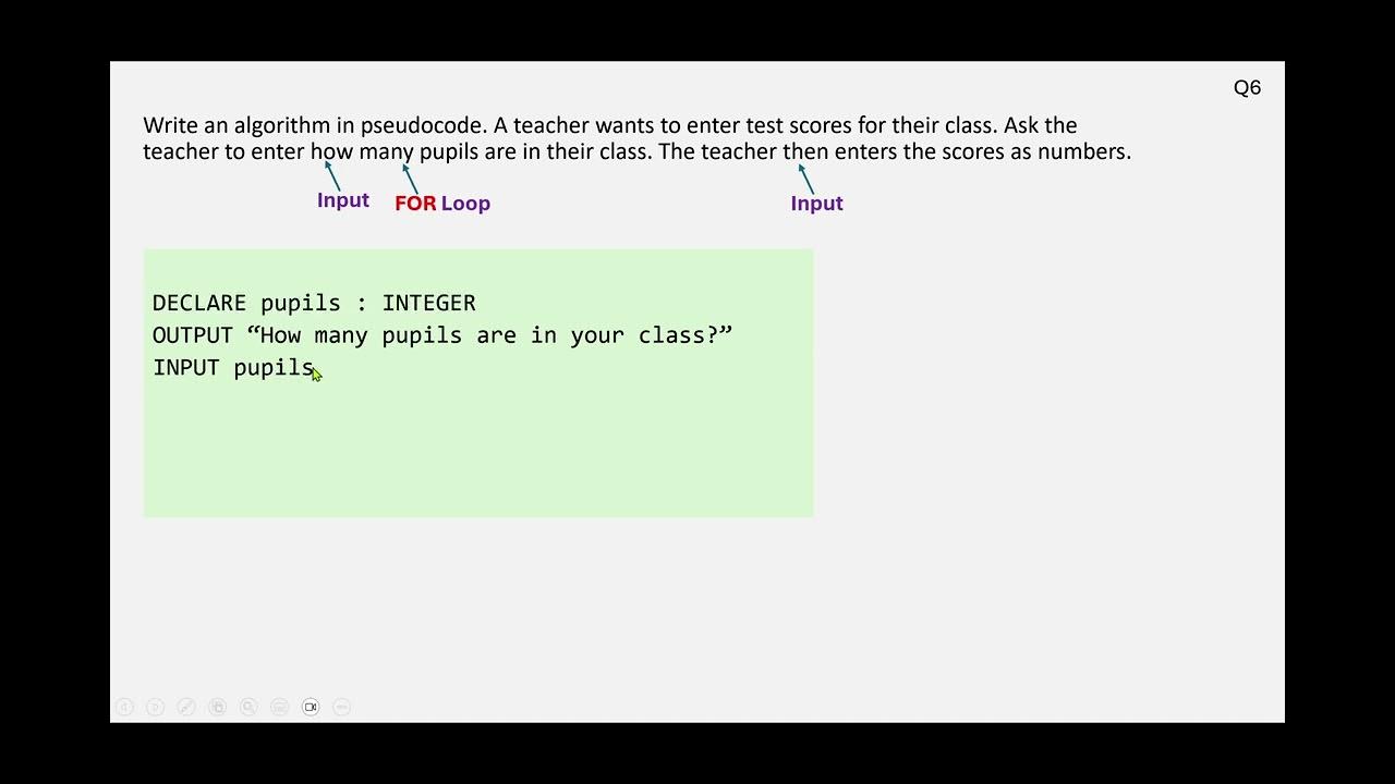 PSEUDOCODE 7 Question 6 - * ITERATION * count controlled loop with user ...