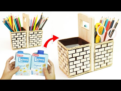 diy milk carton crafts | How to make a toolbox | pencil case from milk cartons and ice cream sticks