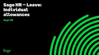 Sage HR - Leave management: Individual allowances