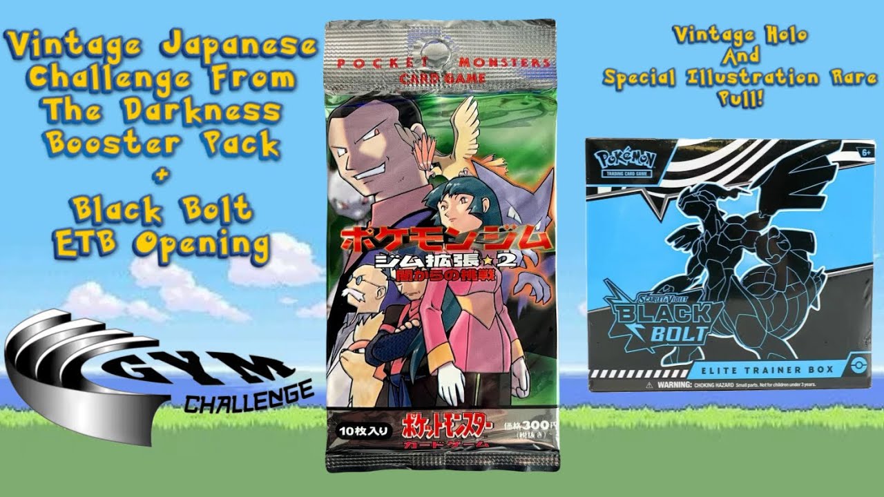 Vintage Japanese Pokemon “Challenge From The Darkness” (Gym Challenge) Booster Pack + Black Bolt ETB