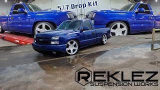 Reklez Suspension Works 5/7 Drop Kit Install 1999-2006 Single Cab 22&quot; Wheels,