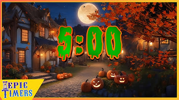 5 Minute Countdown Timer with fun Relaxing Halloween Scene and music for Classrooms!