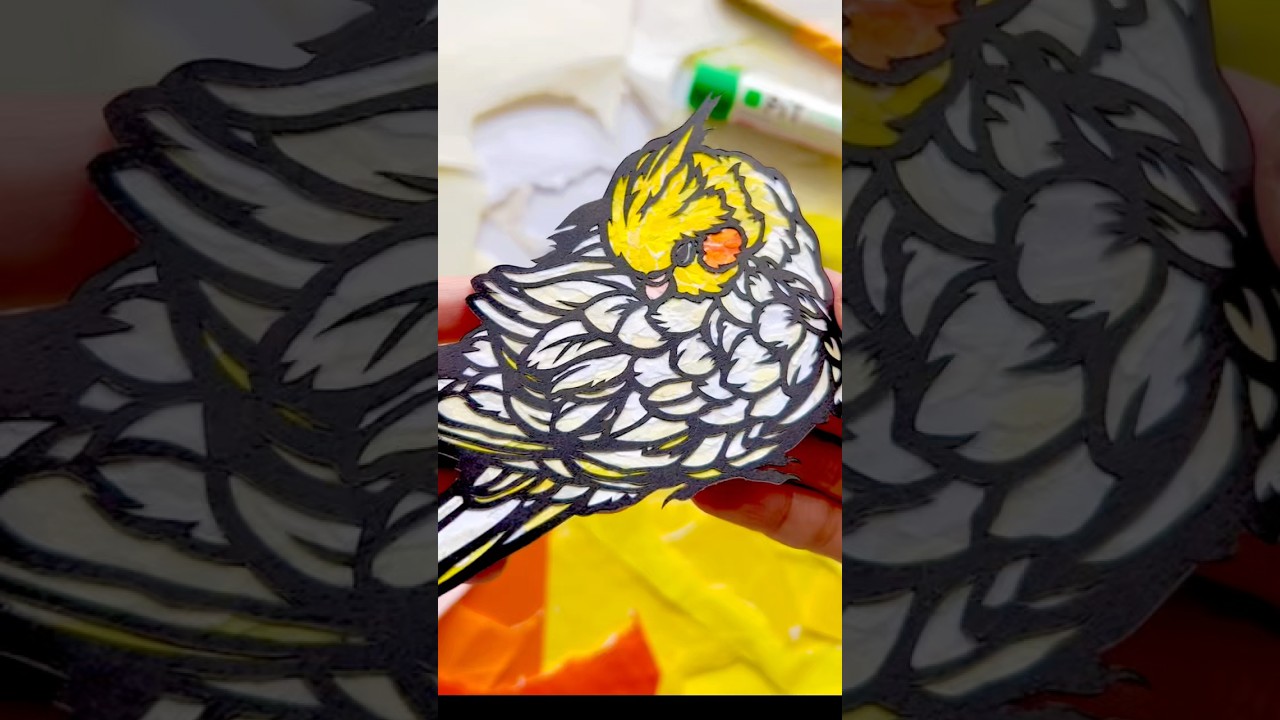 折紙ちぎってオカメインコちゃんを描きました🕊️💛🧡 #art #origami #parakeet