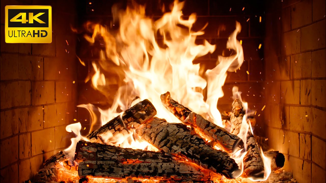 🔥 Камин с нежным огнем и шепотом треска для уютного ночного чтения (Fireplace 4K)