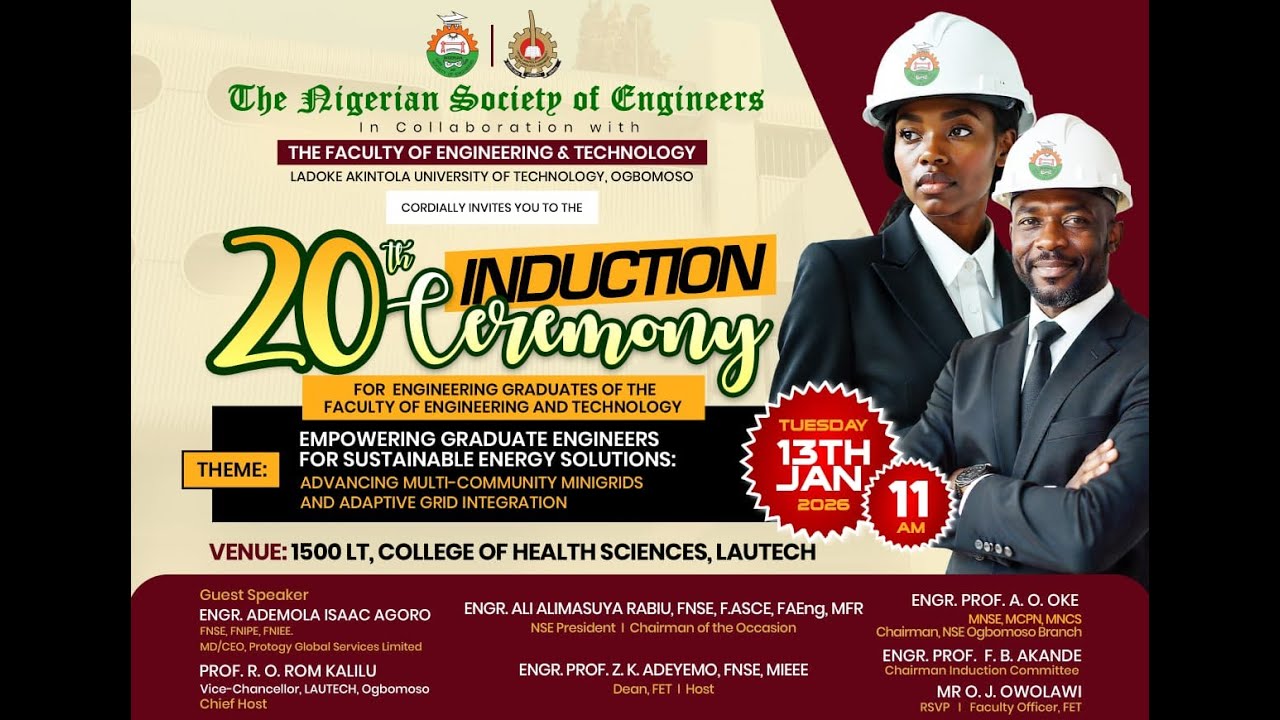 20TH INDUCTION CEREMONY, FACULTY OF ENGINEERING AND  TECHNOLOGY, LAUTECH, OGBOMOSO
