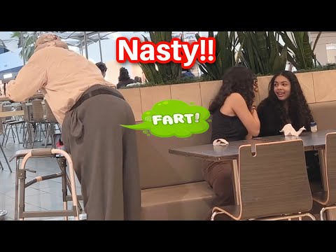 Old Fat Man Farts On Girls In Food Court At The Mall!! (Would you like some Farts with those Fries)