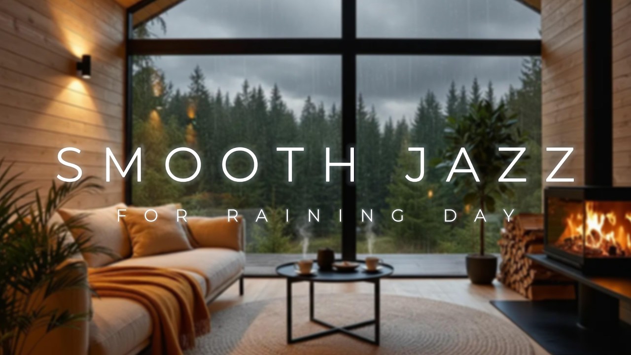 2 Hours Smooth Jazz for Unwind | Cozy Wooden Room Fireplace & Rain Ambience 🔥☕