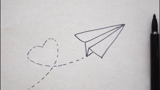 PAPIER FLUGZEUG ZEICHNEN MIT HERZ  MALEN  HOW TO DRAW A paper PLANE