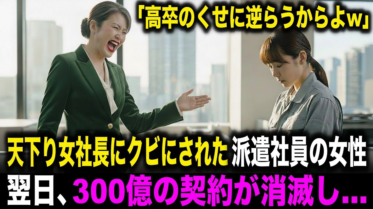 【スカッとする話】「高卒のくせに逆らうからよw」天下り女社長にクビにされた派遣社員の女性。翌日、300億の契約が消滅し…