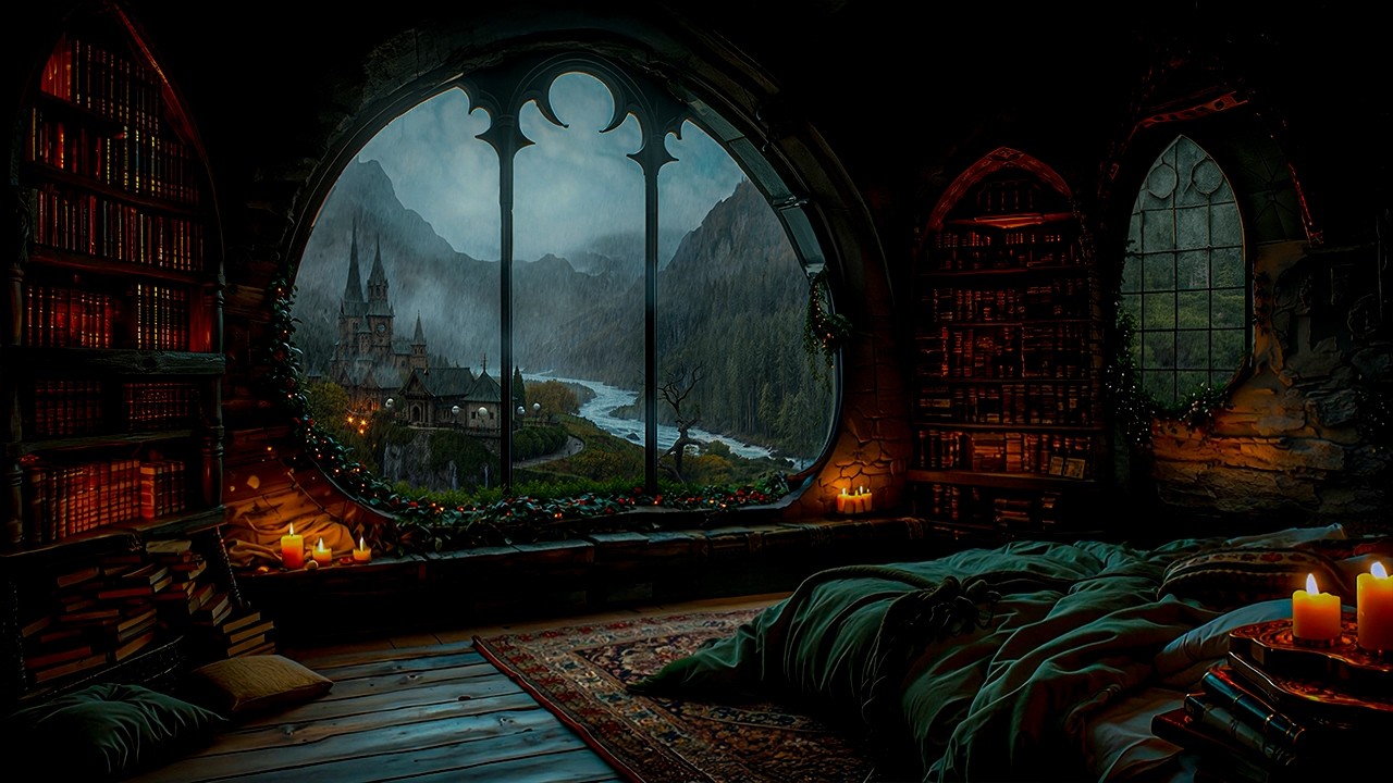 Reading Books Slowly to Forget Time in a Bedroom | Rainy Dark Academia Music for Settled Minds