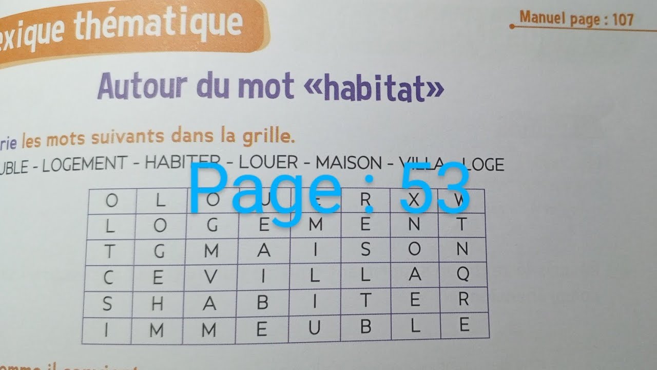 CE2: Lexique thématique : Autour du mot Habitat * cahier d' activités page 53. Le trésor des mots