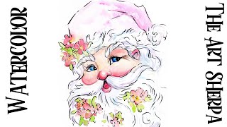 Vintage Santa Claus  Line and Wash Easy Watercolor Step by step for beginners | The Art Sherpa screenshot 5