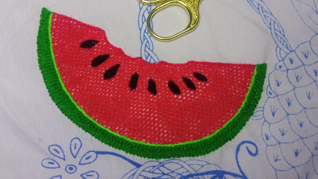 PASO A PASO TE MUESTRO CÓMO BORDAR ESTA REBANADA DE SANDÍA 🍉🍉🍉🍉 PUNTADA FÁCIL/MARYKU
