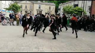 Beltane Border Morris Dancers dancing in Bradford on Avon Green Man festival. Saturday 14th May