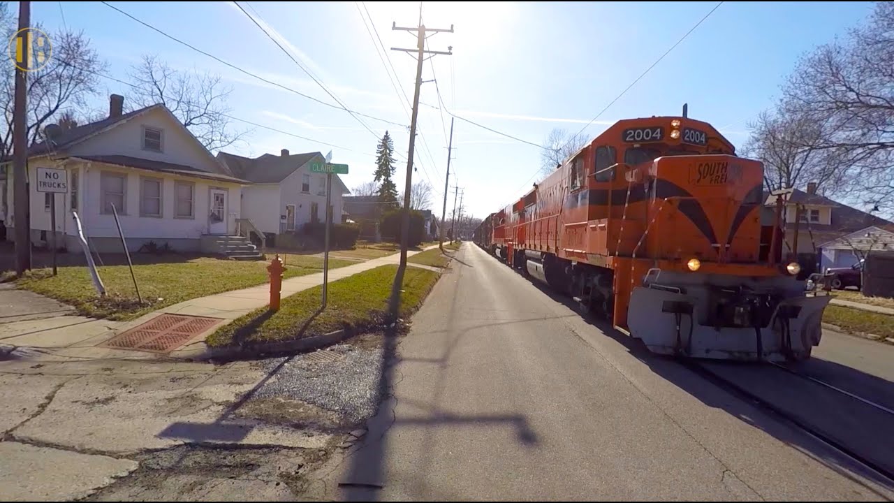 South Shore Freight Train Streetrunning in Michigan City (2014)