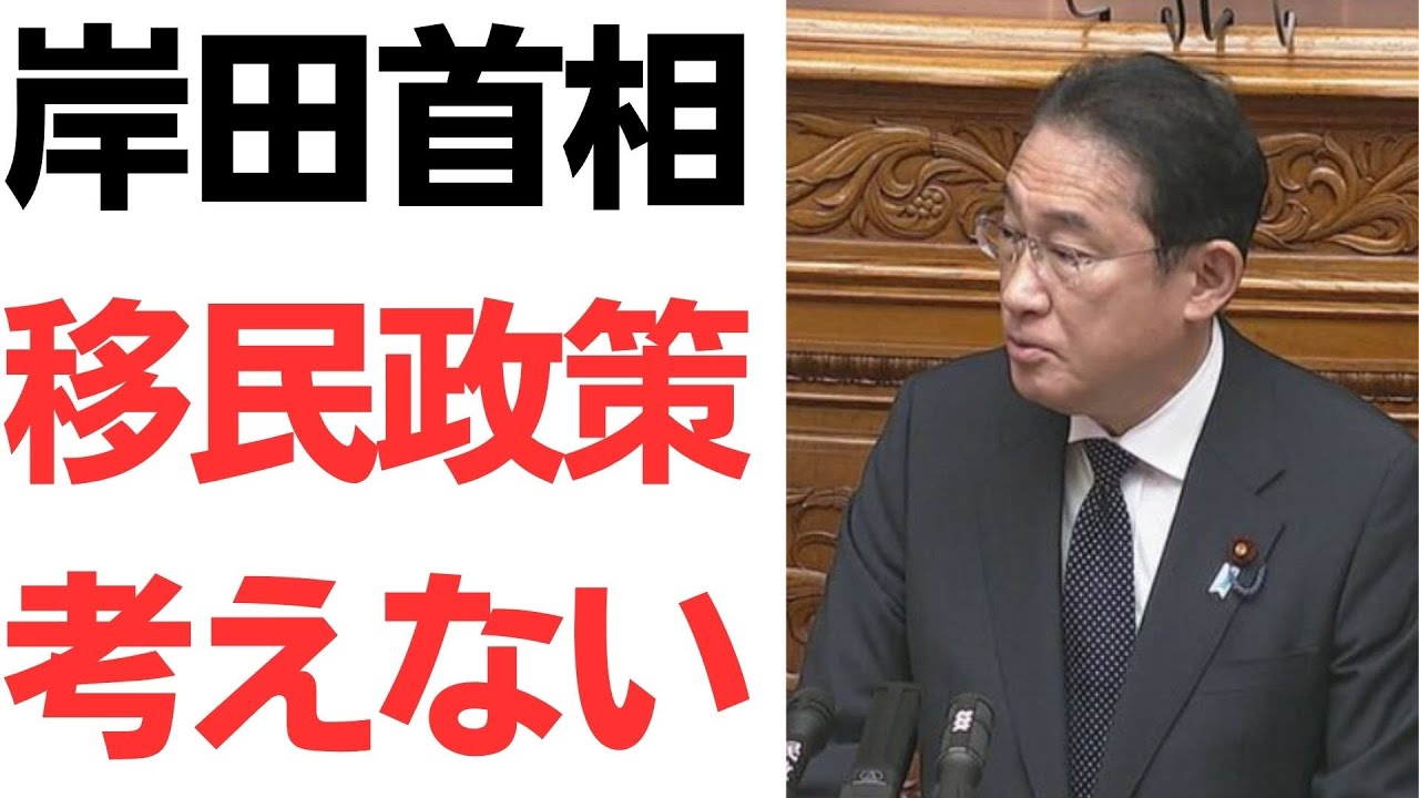岸田首相の移民政策・永住許可をめぐる国会答弁を扱う動画のサムネイル