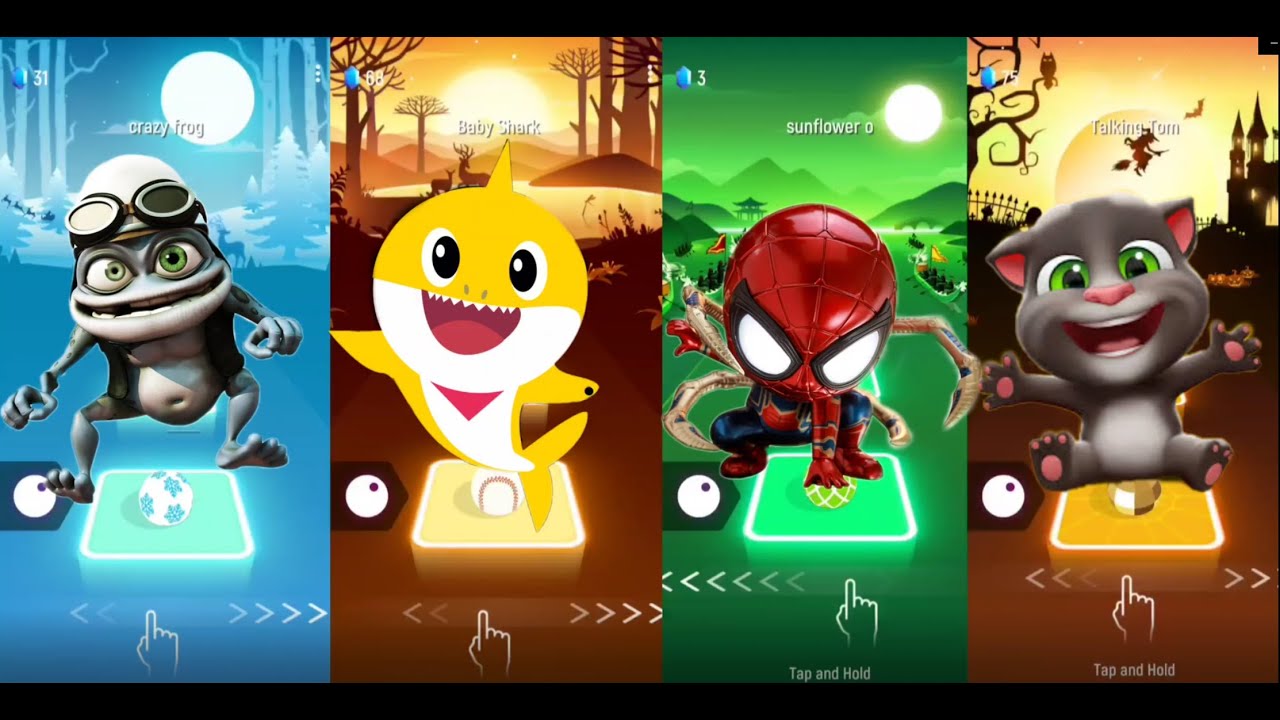 EpicTiles Hop battle: Crazy Frog Vs Baby Shark vs Spider Man Vs Talking Tom
