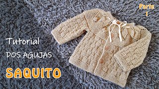 Como tejer un Saquito, Jersey, Chambrita para bebe a dos agujas. Canesú Hojitas. Parte 1 de 2