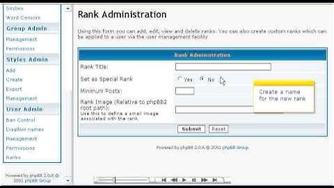 Managing ranks in PHPBB