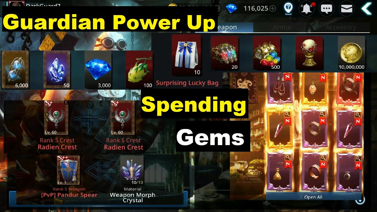 Darkness Rises Guardian Power Up & Spending Gems - Lucky!
