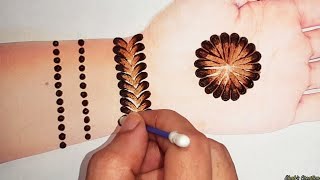 New Easy Gol Tikki Mehndi Design with Cotton Buds Trick - Simple Shaded Arabic Mehendi for FullHand screenshot 1