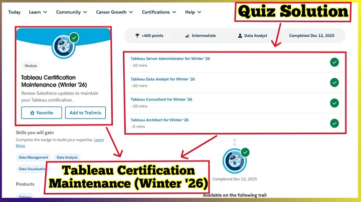 Tableau Certification Maintenance Winter '26 | Salesforce Trailhead | Quiz Solution