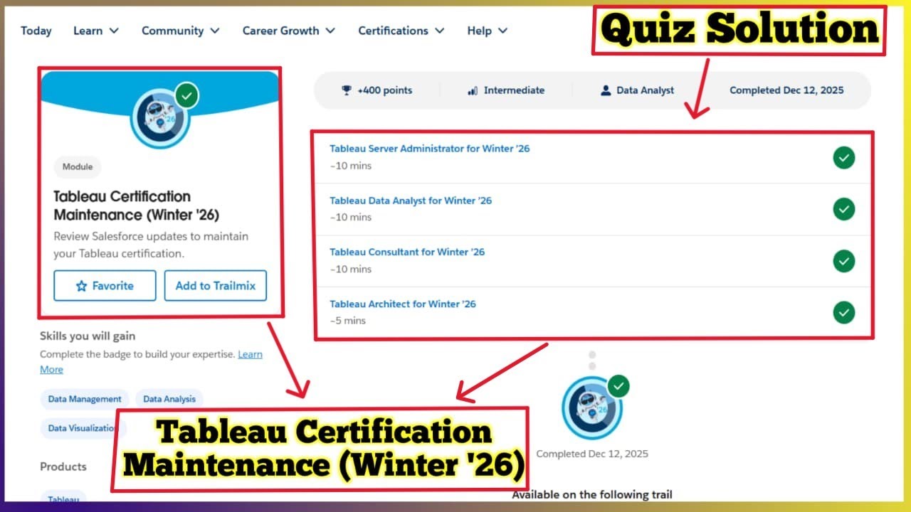 Tableau Certification Maintenance Winter '26 | Salesforce Trailhead | Quiz Solution