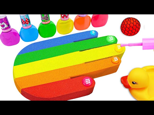 Satisfying Video | How To Make Kinetic Sand Rainbow Hand & Nail Polish Cutting ASMR