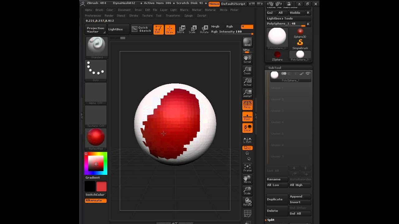 how to apply a material in zbrush