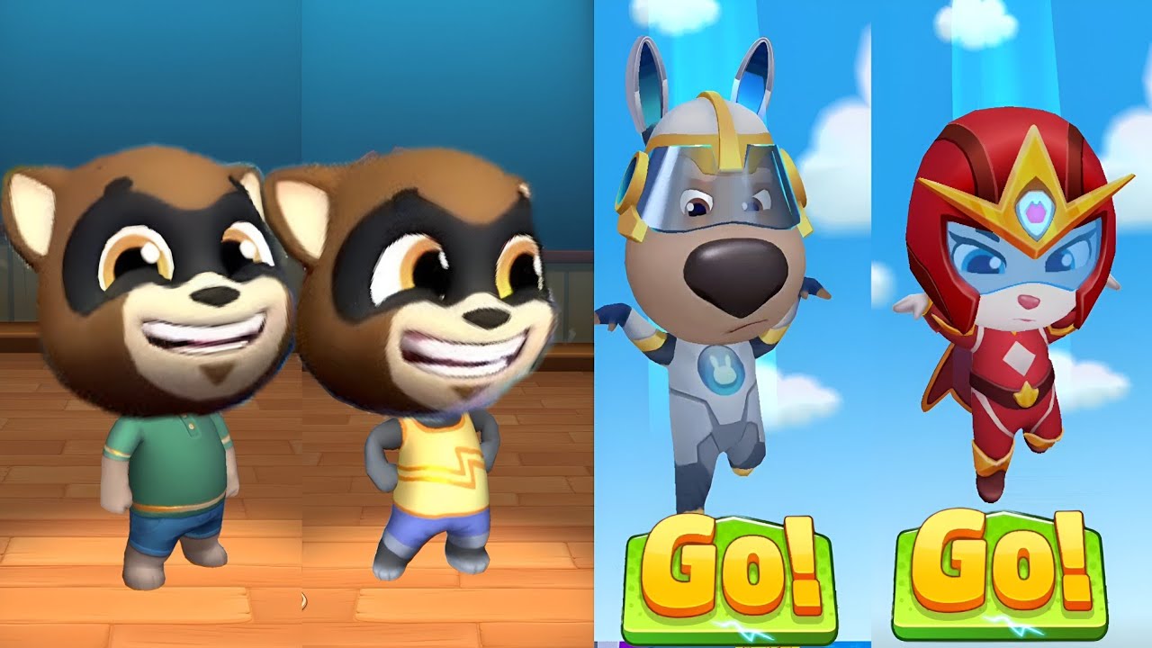 Talking Tom Time Rush vs Tom Hero Dash – All Bosses Trap Super Crystals vs Heroes Unlock New Suits!