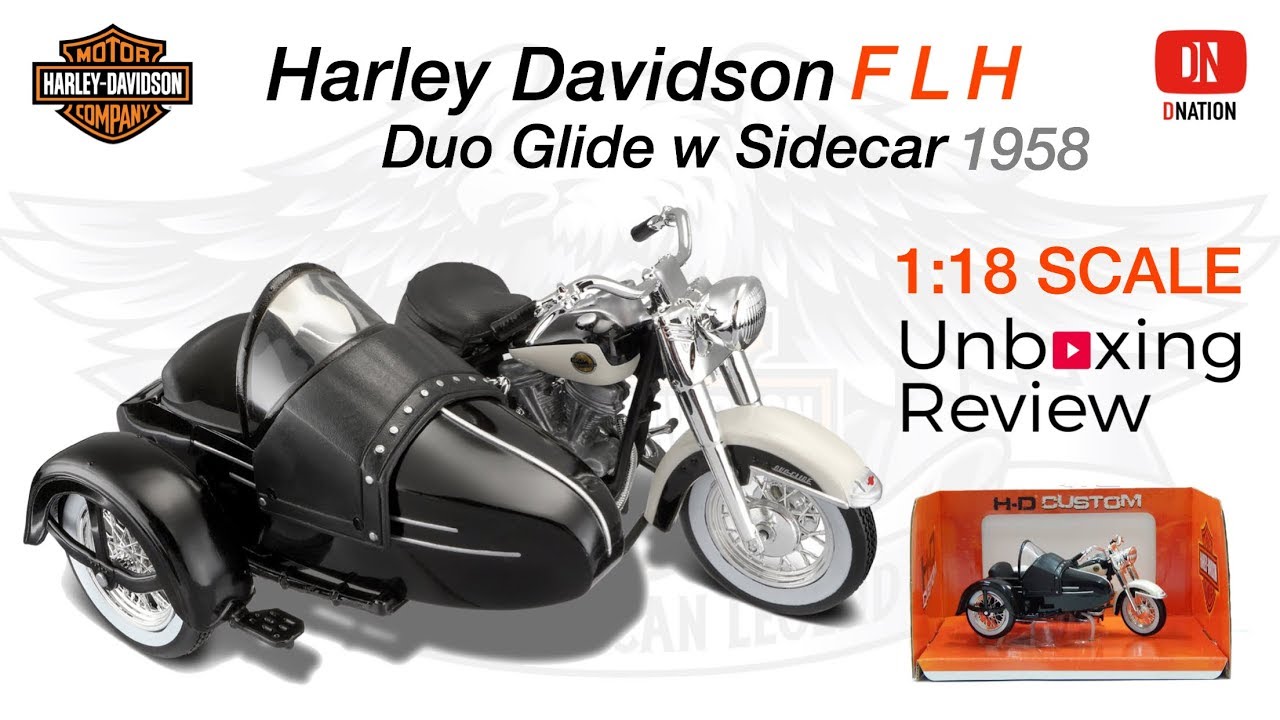 Unboxing Harley Davidson 1958 FLH Duo Glide w side car 1/18 scale