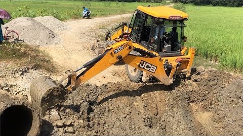 JCB Backhoe Loader Making Bridge Foundation - JCB Dozer Working Village Road
