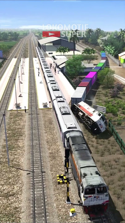 Kereta Api Panjang Kecelakaan Di Stasiun #keretaapi #train #trainzsimulator #railway #automobile